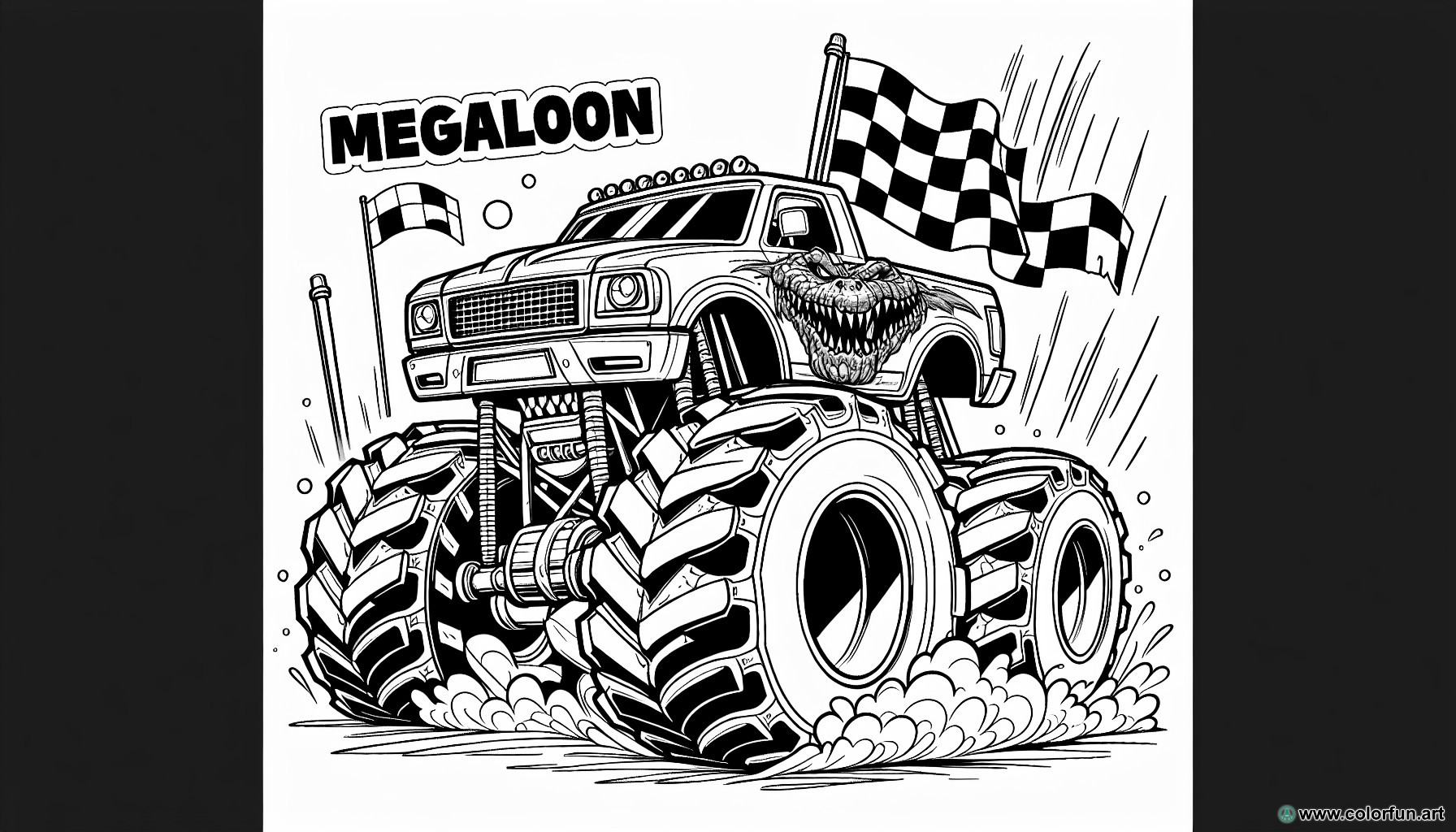 coloring page monster truck megalodon