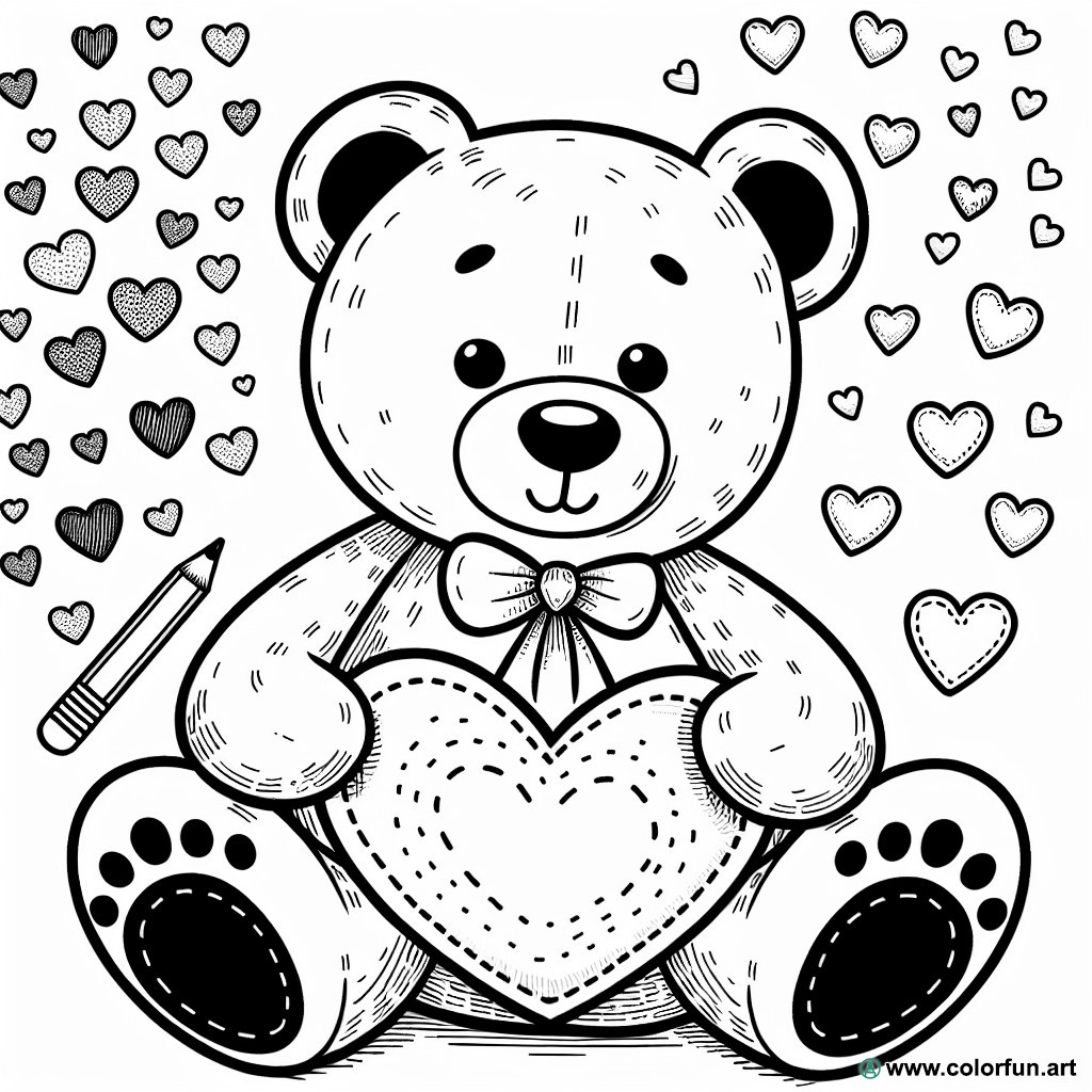 coloring page teddy bear heart