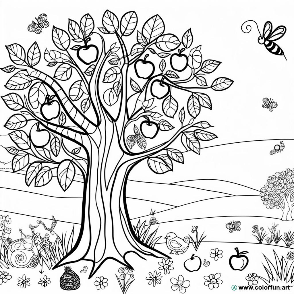 coloring page ecological apple tree