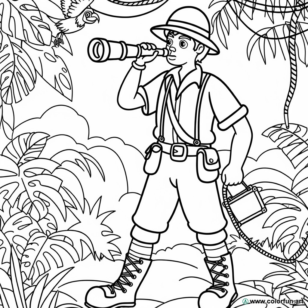 ```html
coloring page adventurer jungle
```