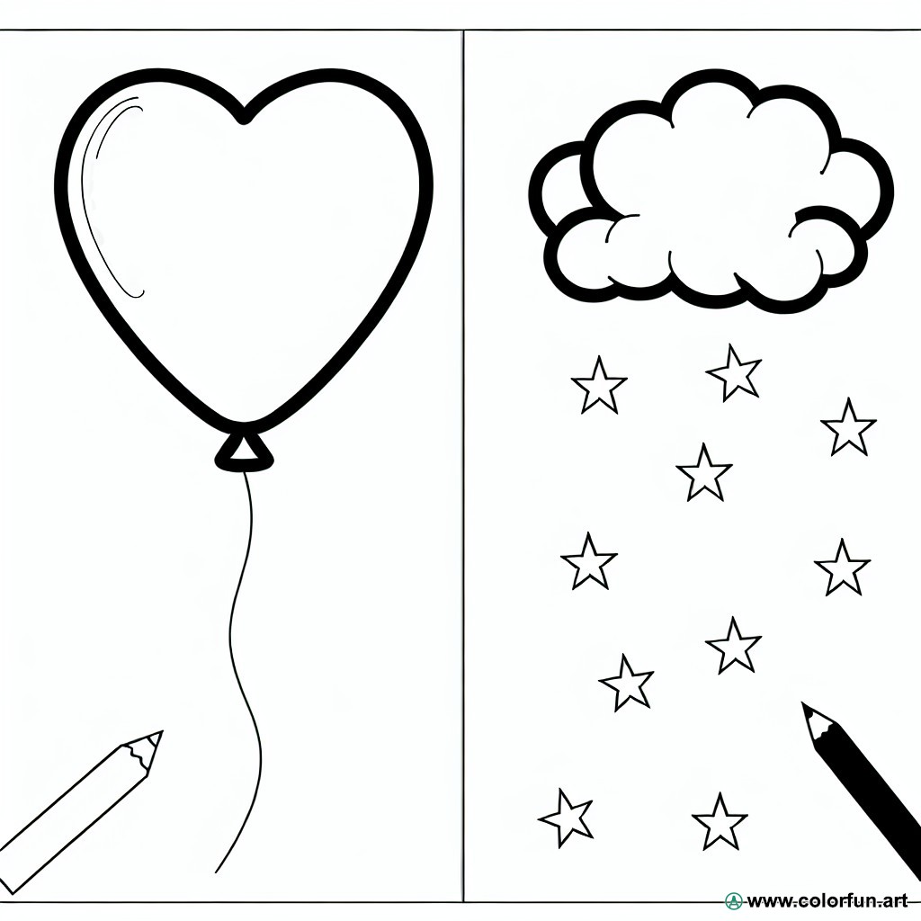 coloring page heart balloon