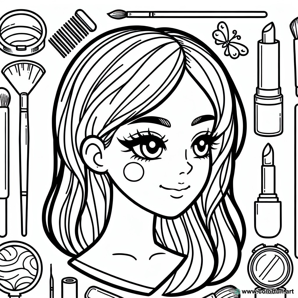 coloring page of a face to make up