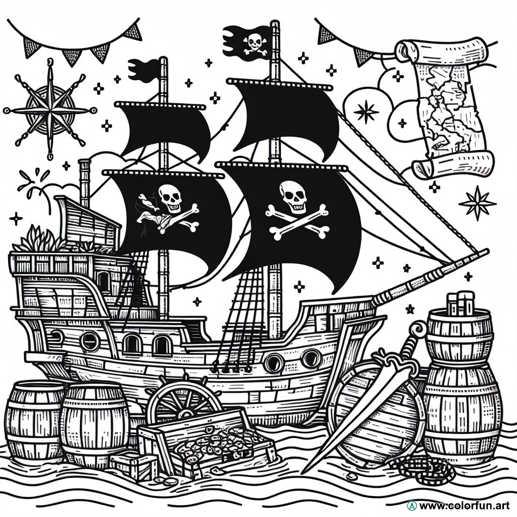 coloring page pirate ship corsair
