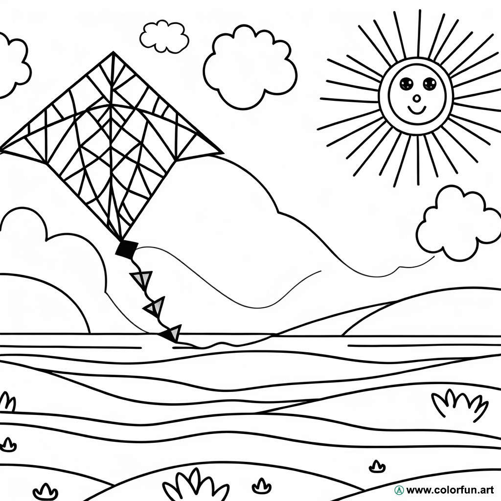 coloring page kite landscape