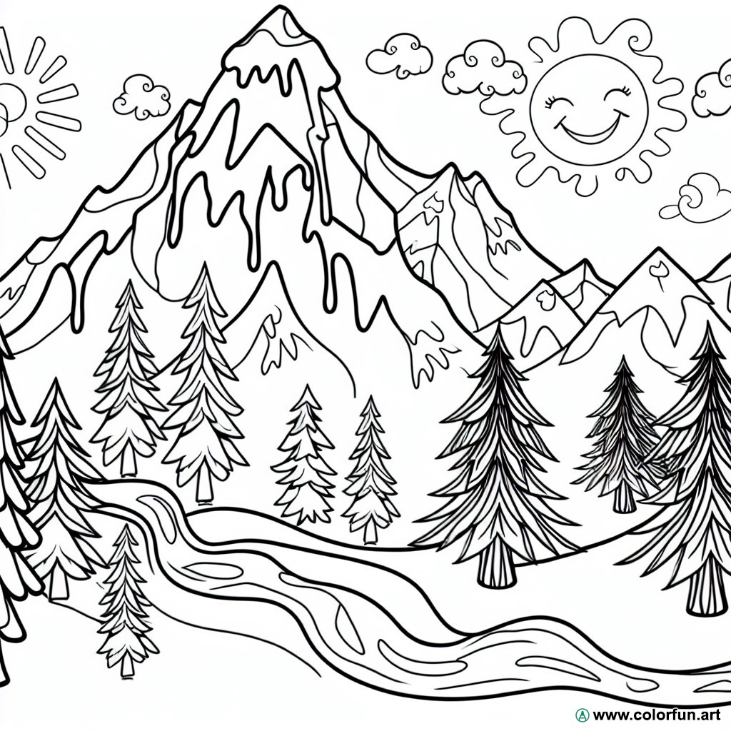coloring page nature mountain