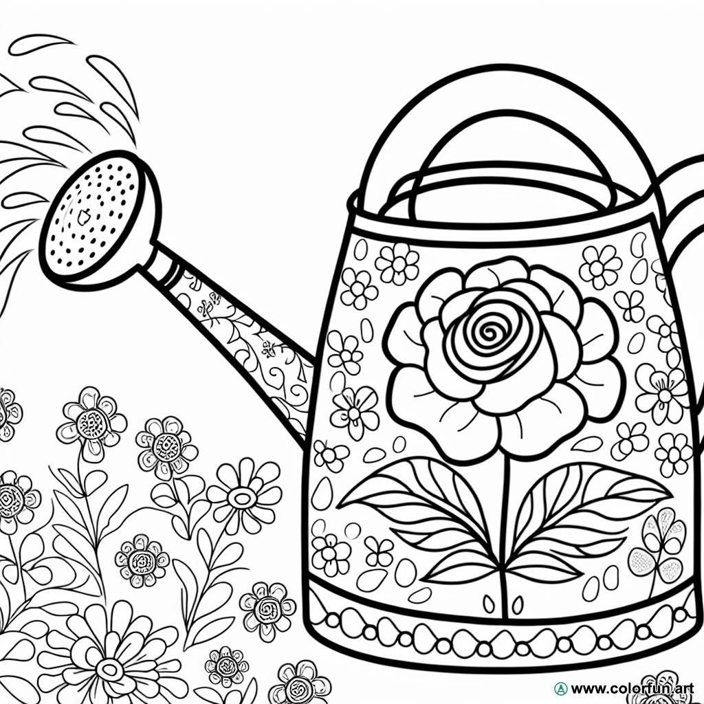 floral watering can coloring page