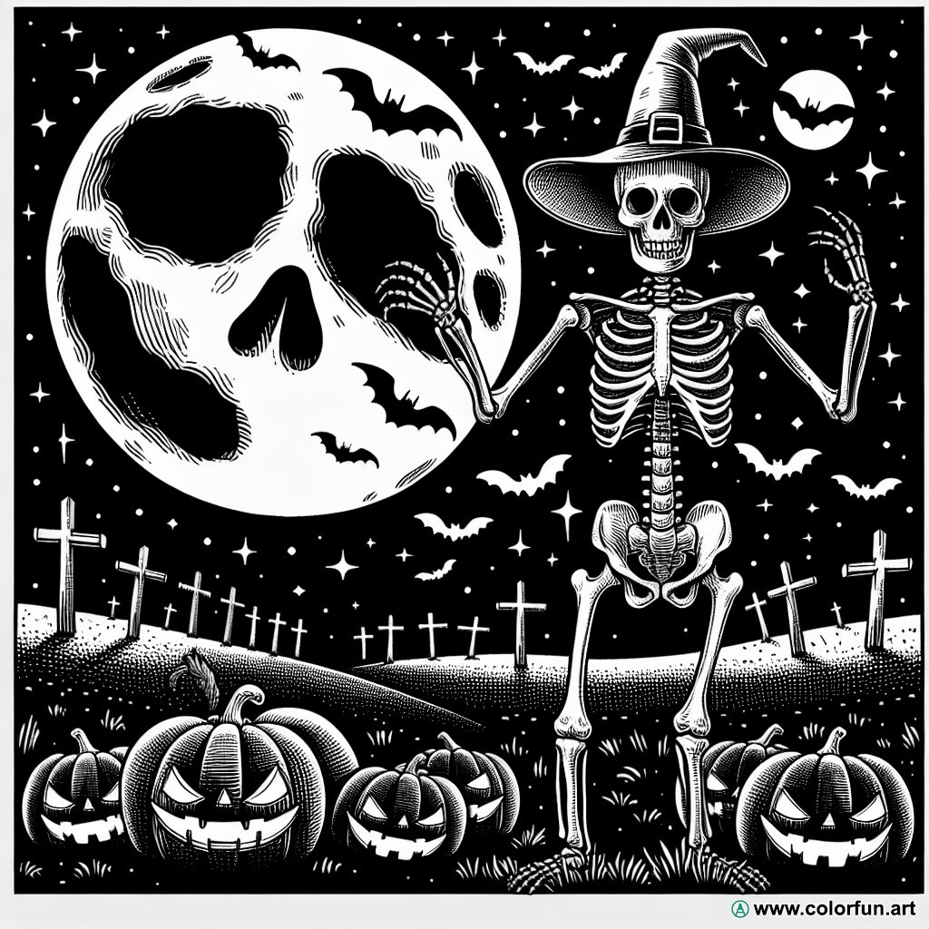Halloween skeleton coloring page