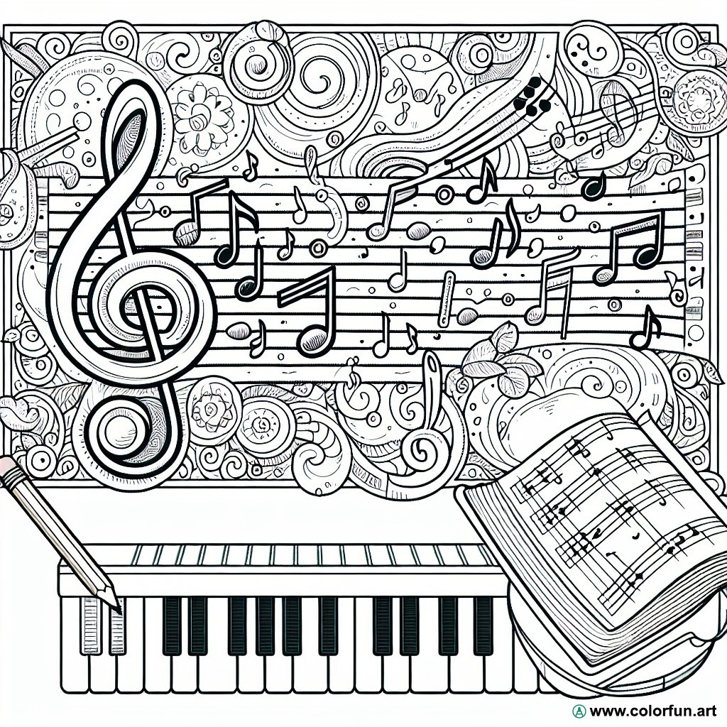 coloring page music sheet