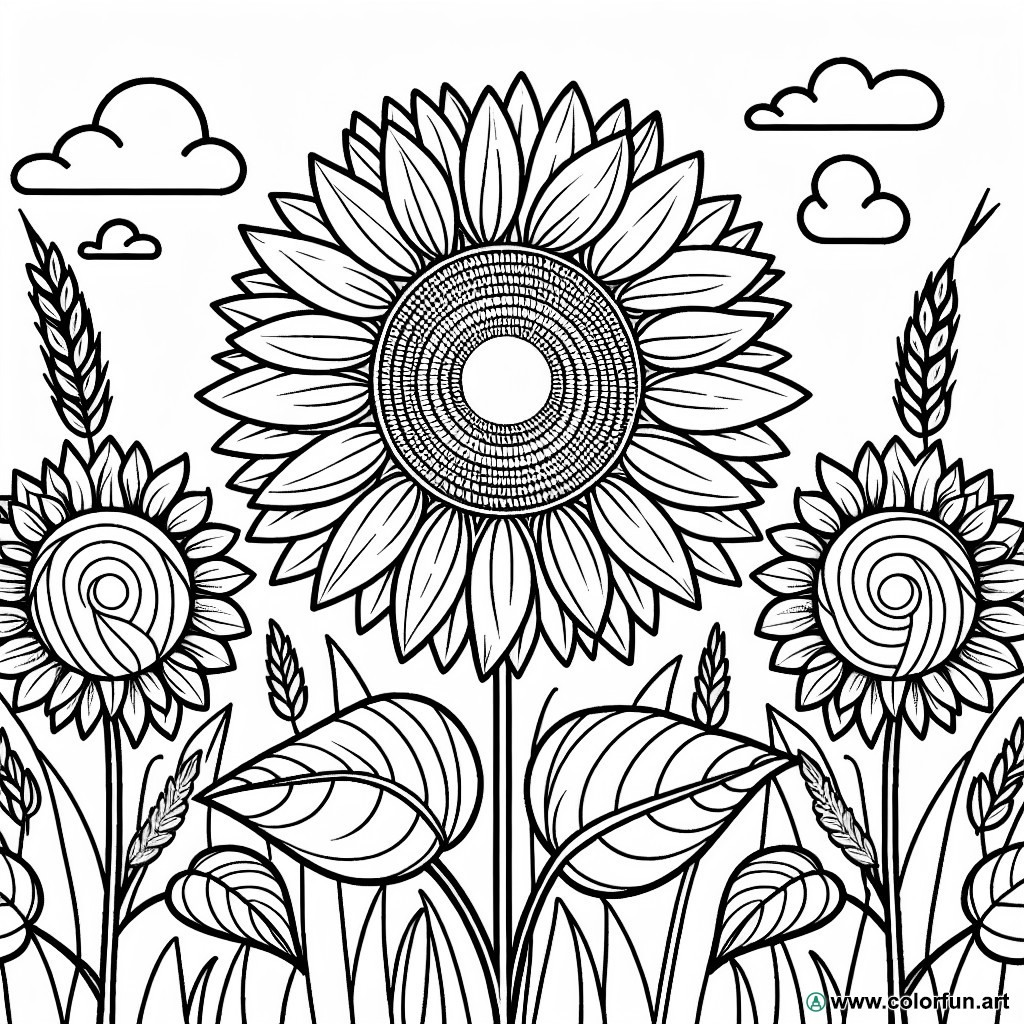 Flowering sunflower coloring page