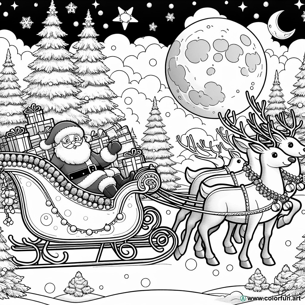 coloring page Santa Claus sleigh easy