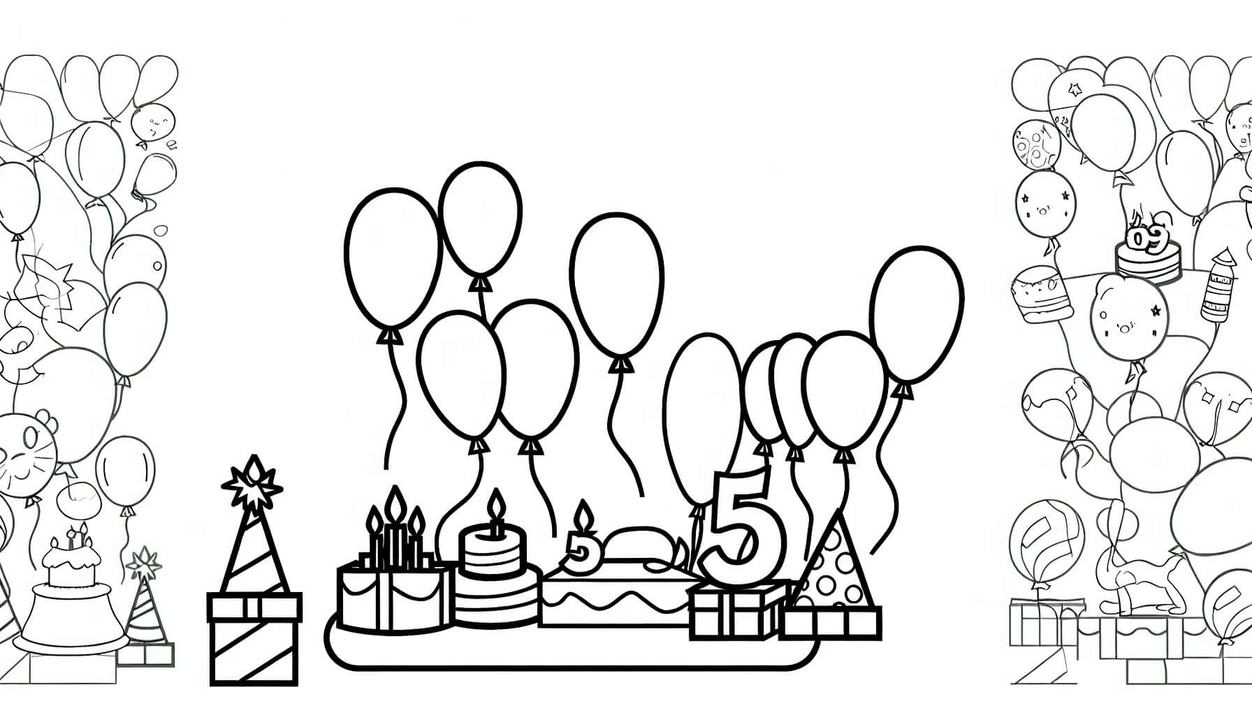 coloring page birthday 5 years balloons