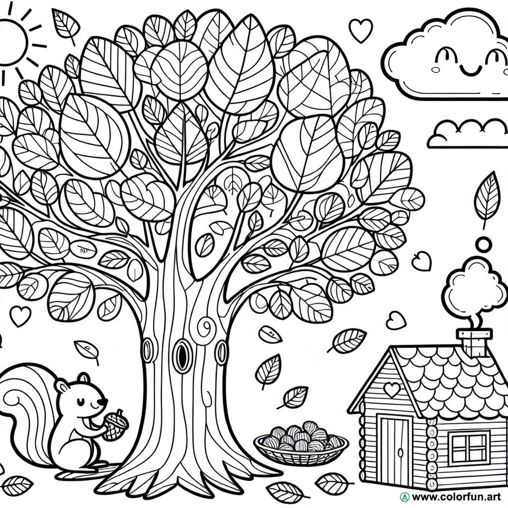 coloring page autumn tree landscape