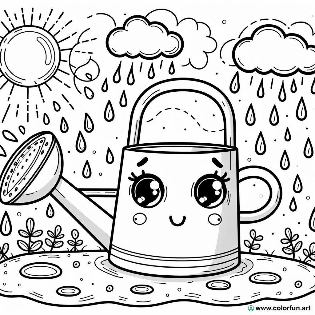 coloring page watering can rain