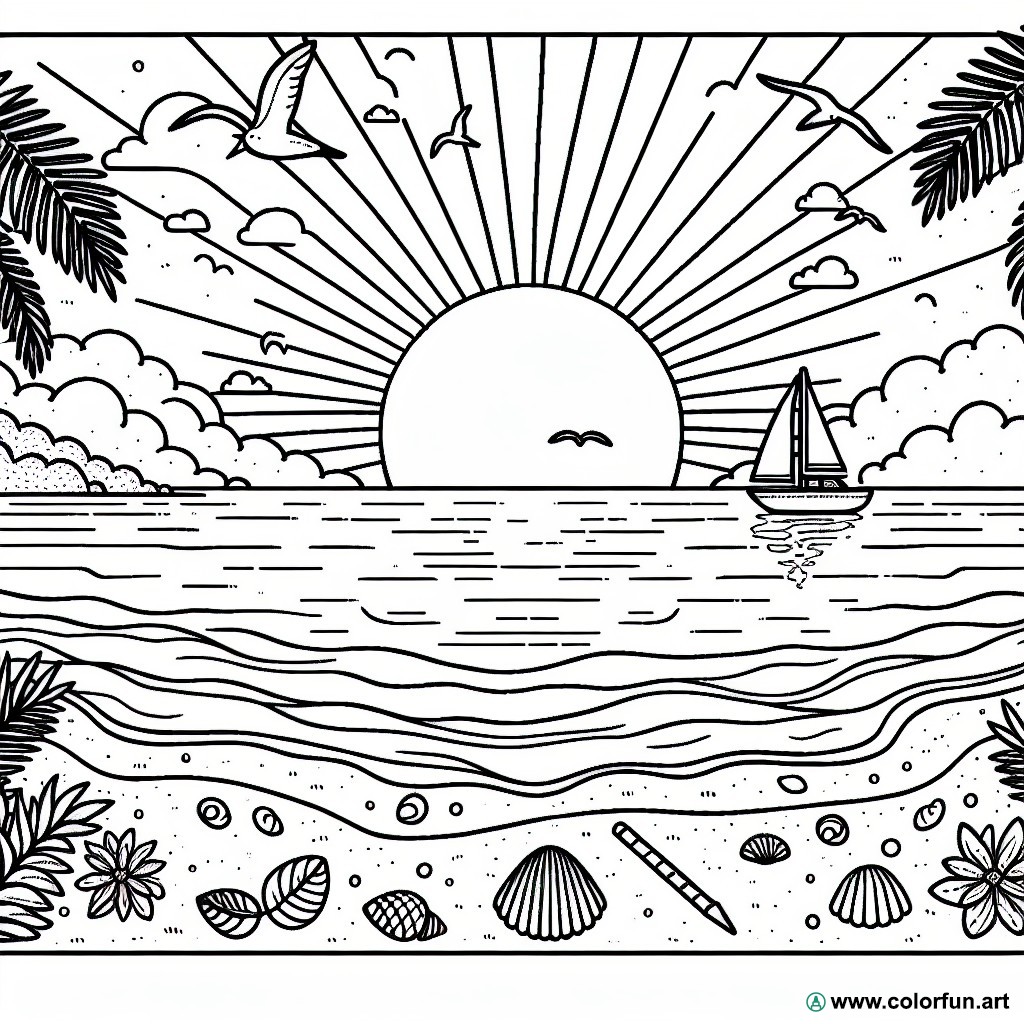 sunset over the sea coloring page