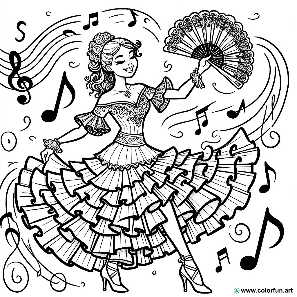 Coloring page flamenco star dancer