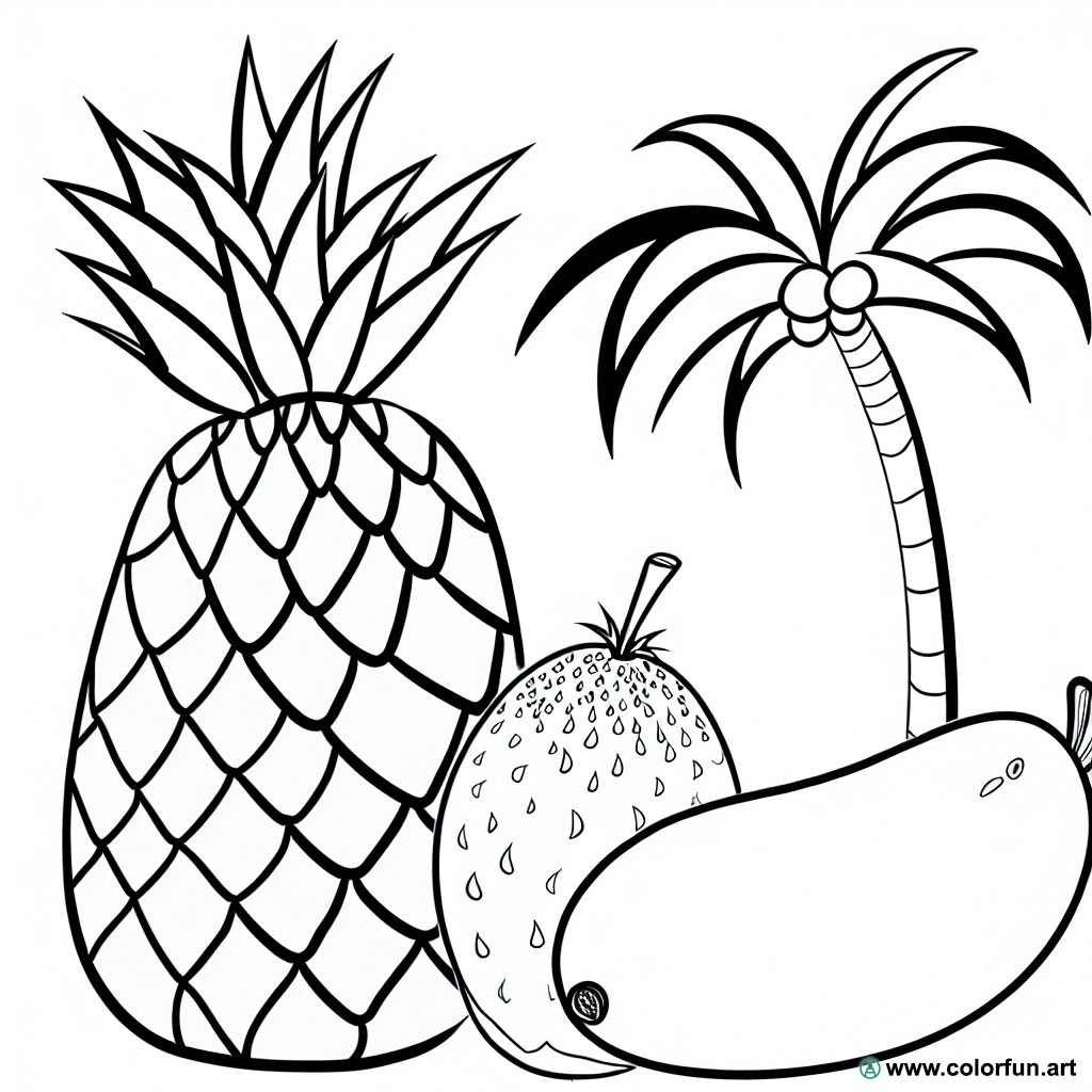 coloring page tropical fruits