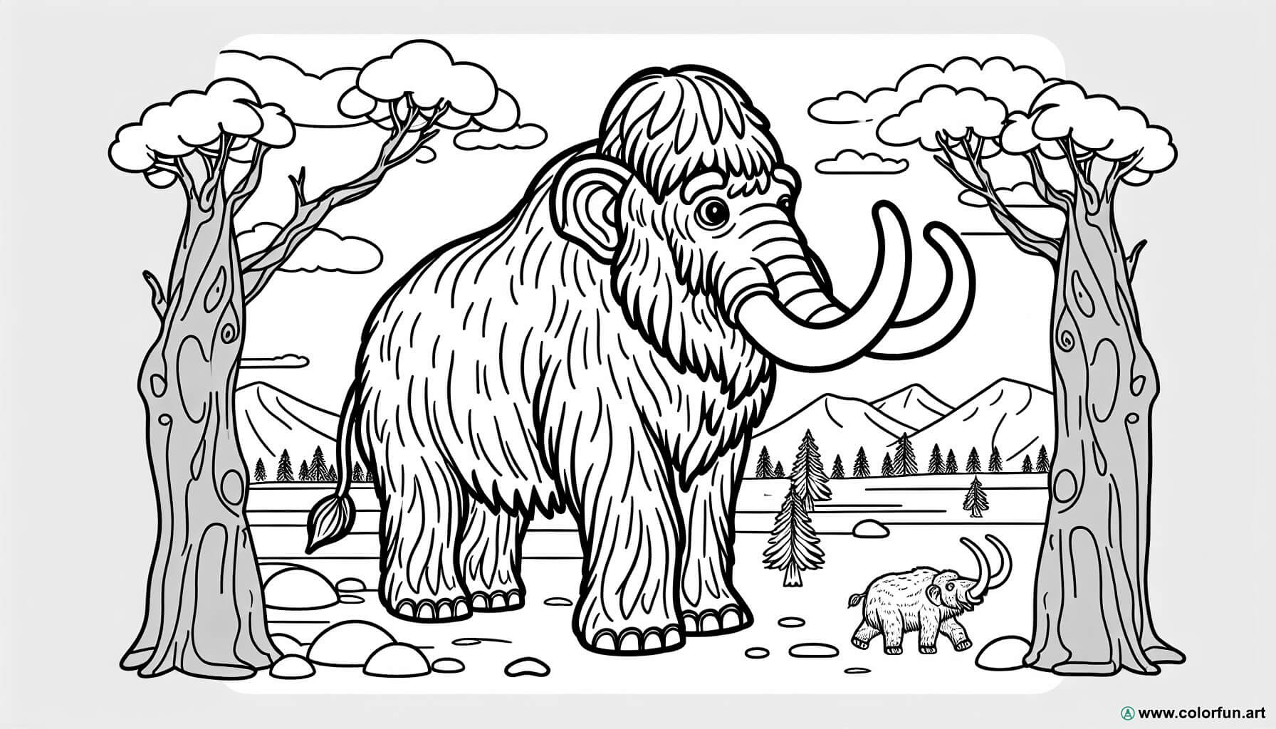 Coloring page of a wild mammoth Download or Print for free