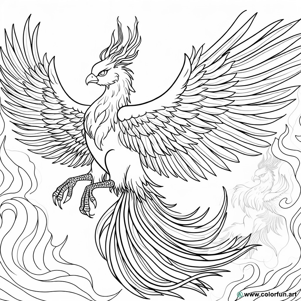 Realistic phoenix coloring page