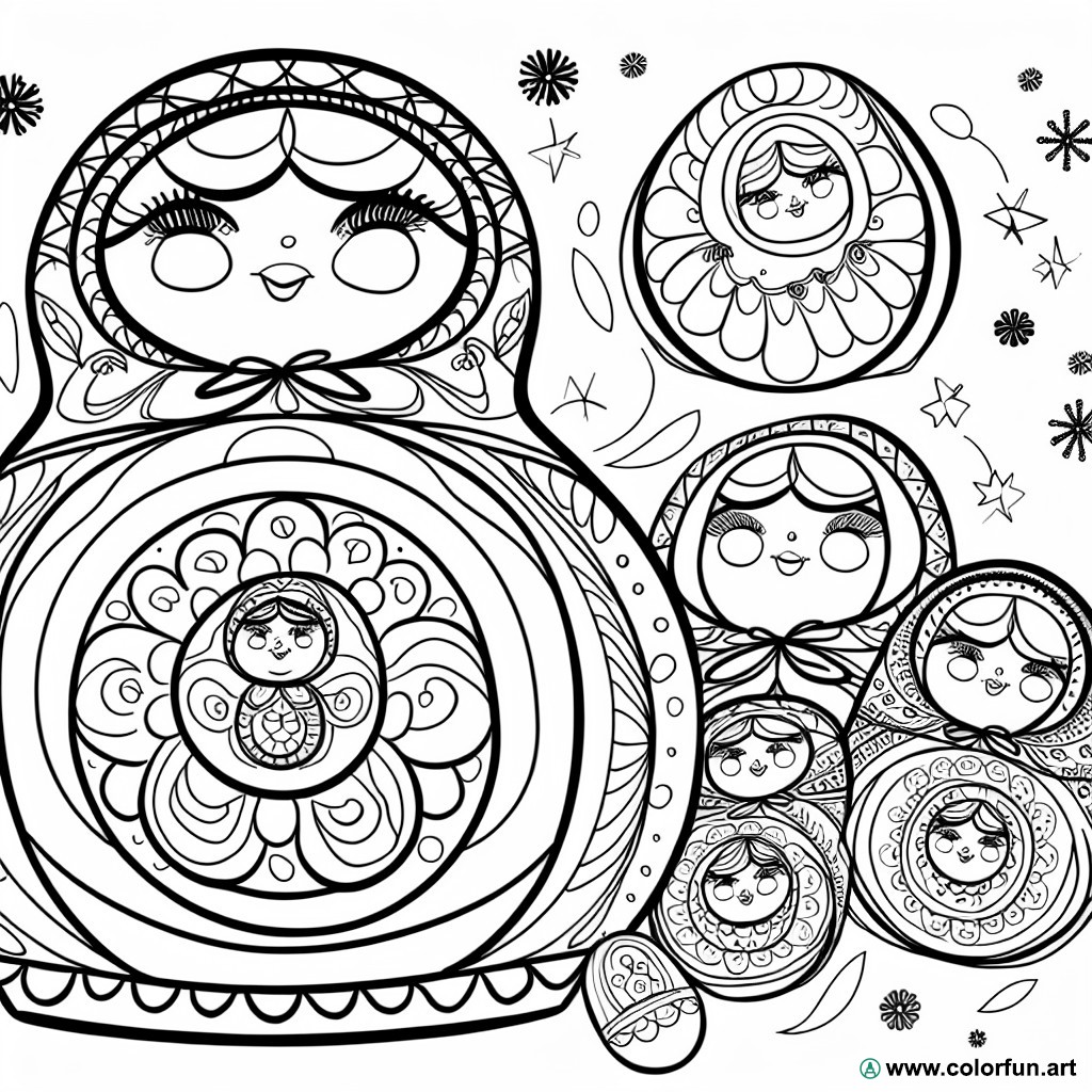 coloring page vintage Russian doll