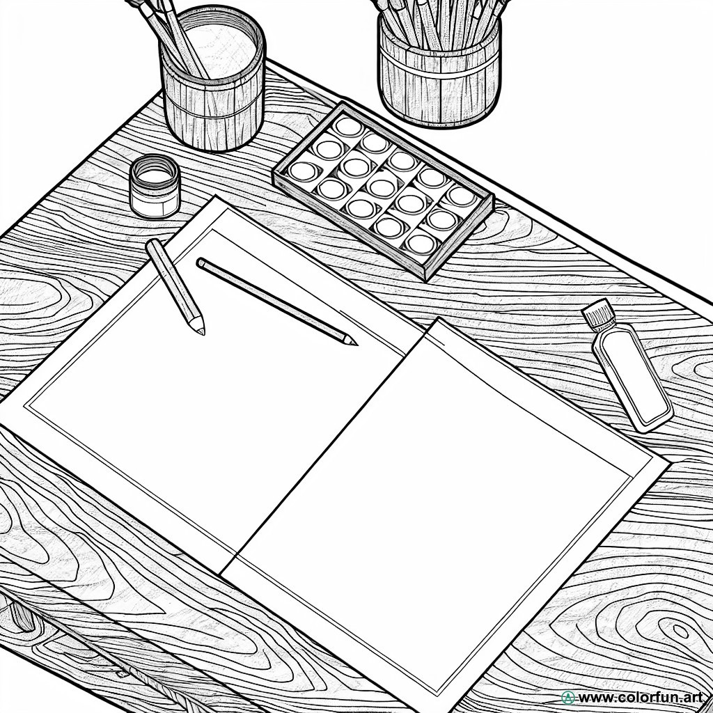 coloring page on wooden table