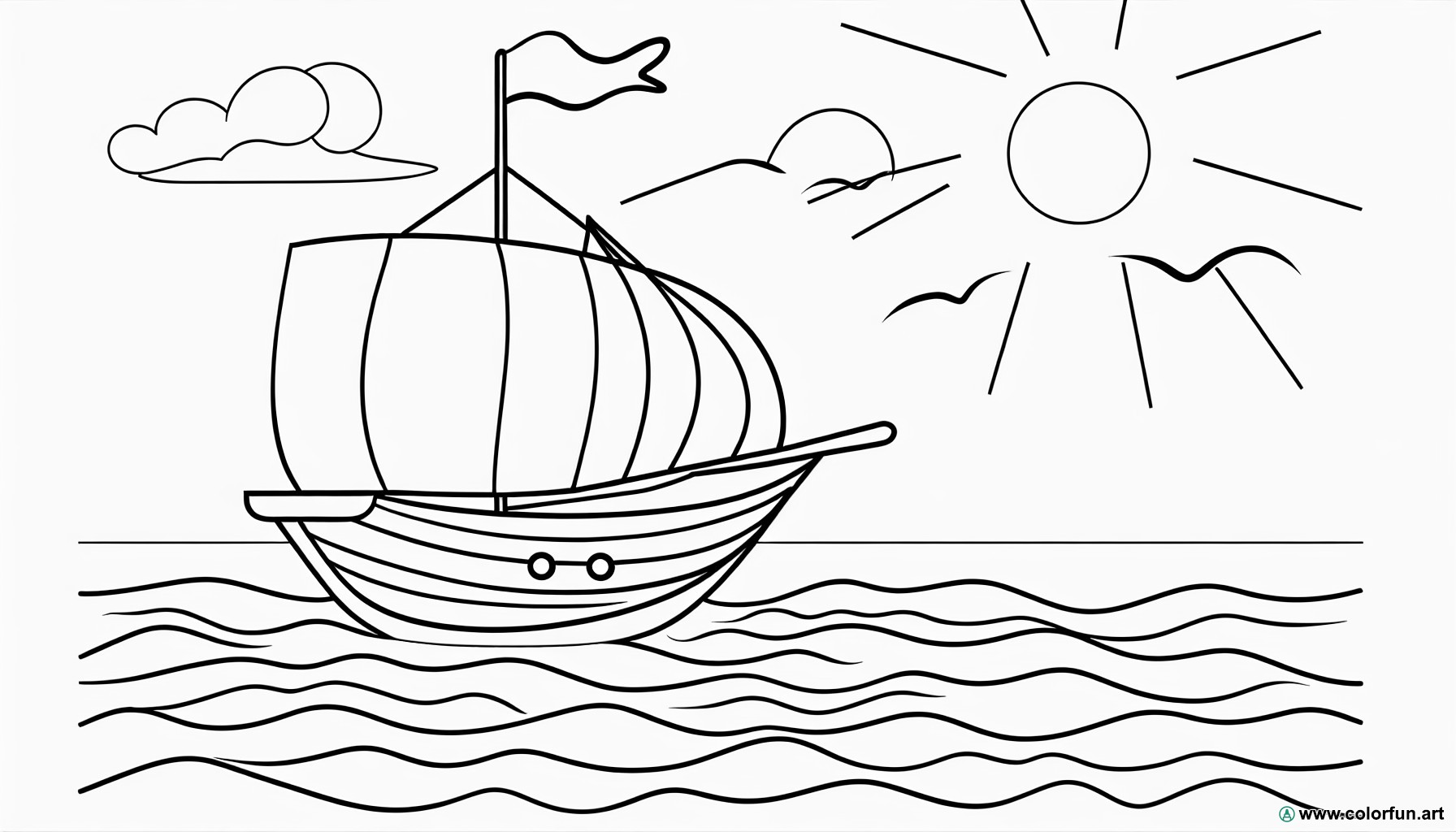 coloring page boat sea