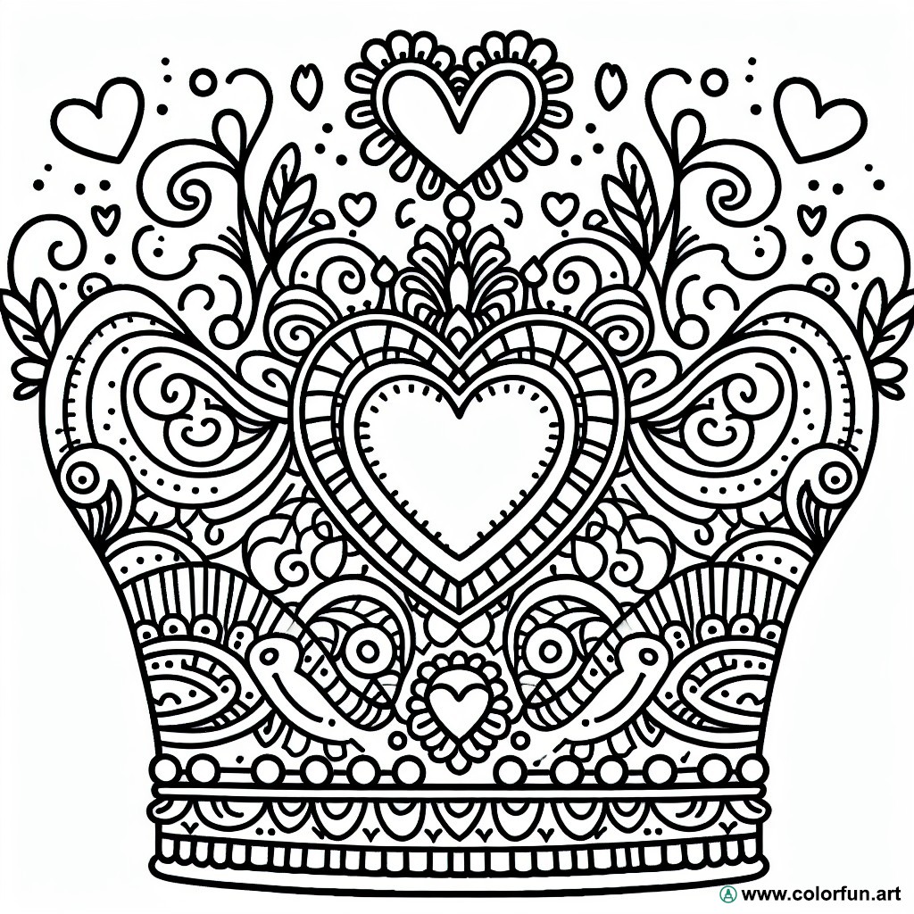 coloring page crown heart