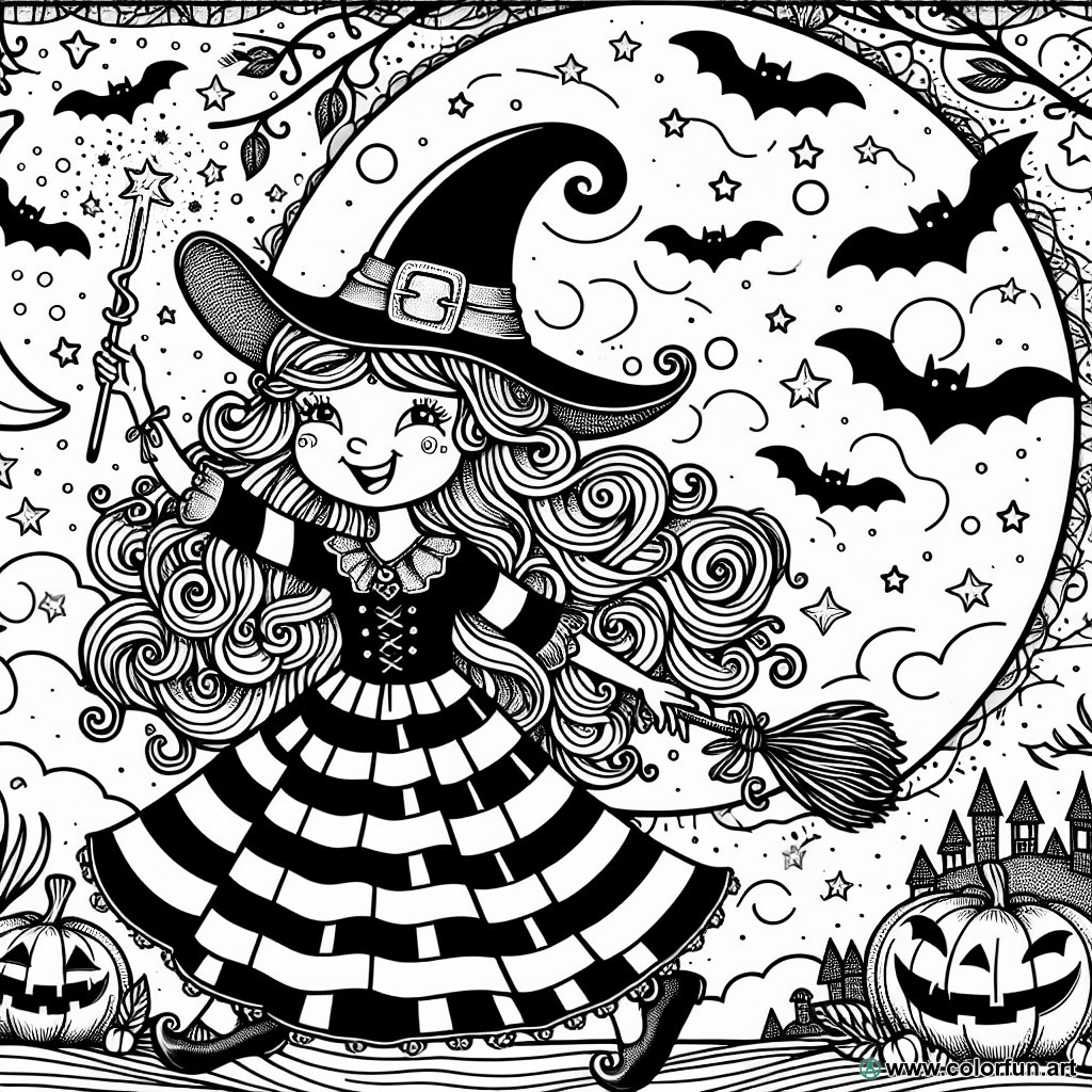 Halloween witch child coloring page