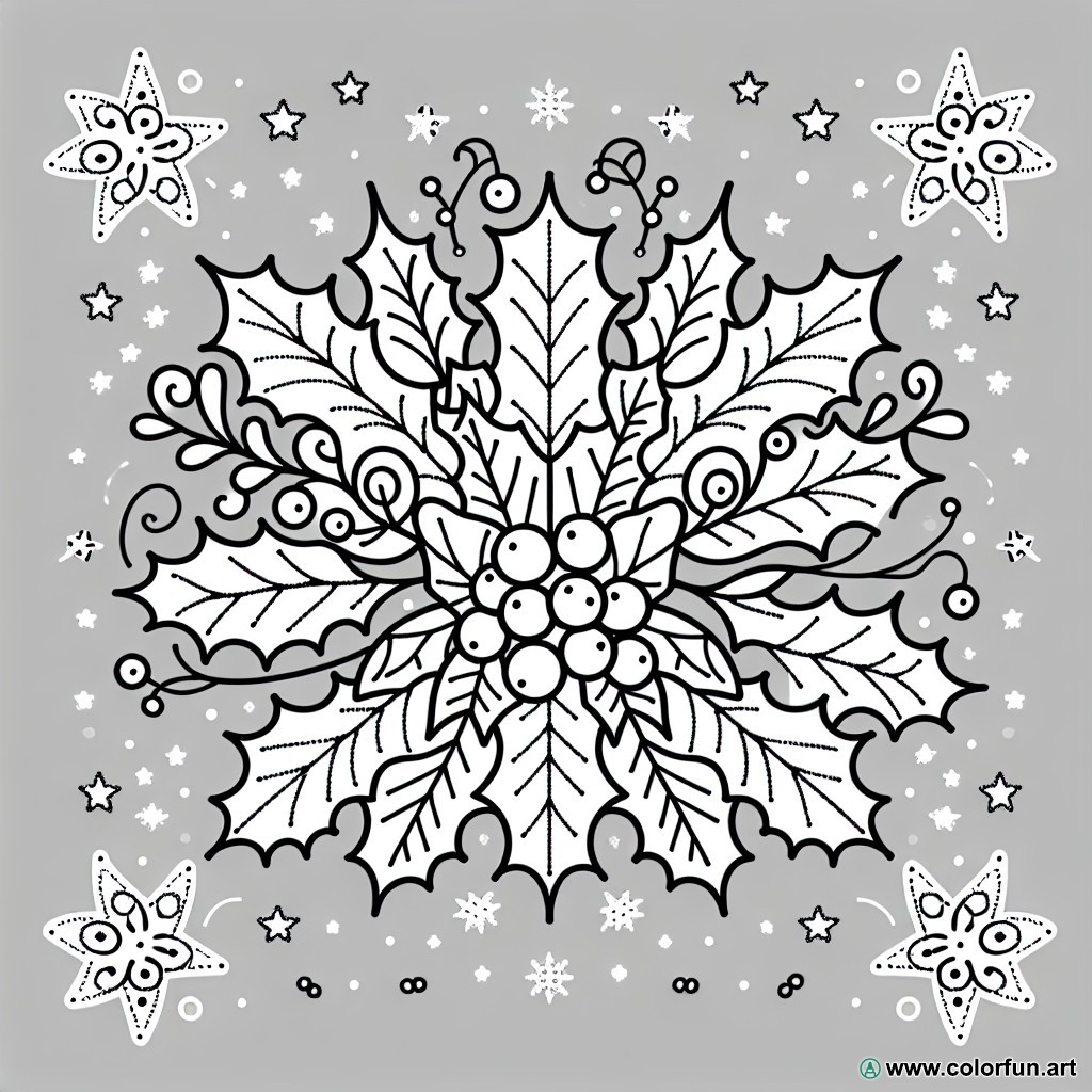 Decorative holly coloring page