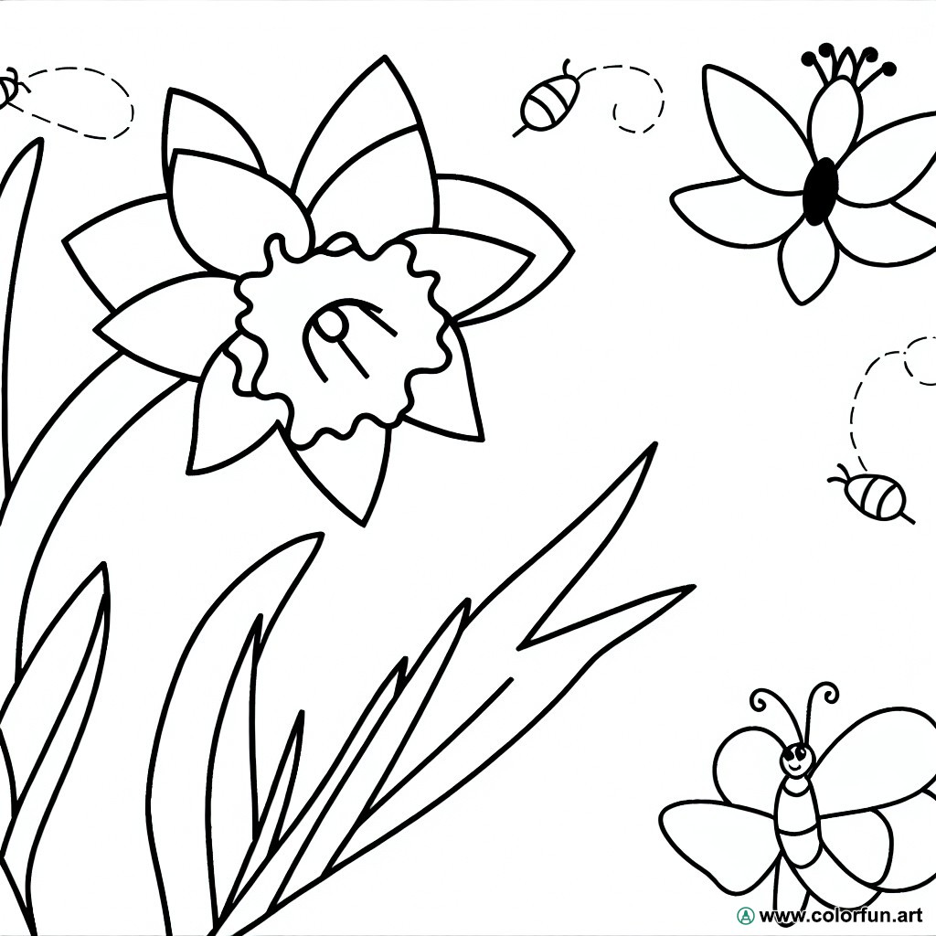 floral daffodil coloring page
