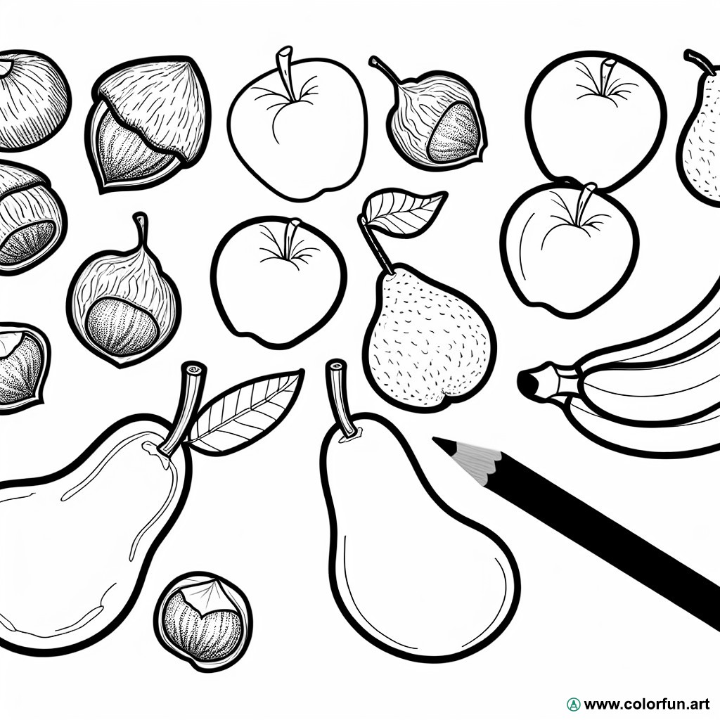 coloring page hazelnut fruits