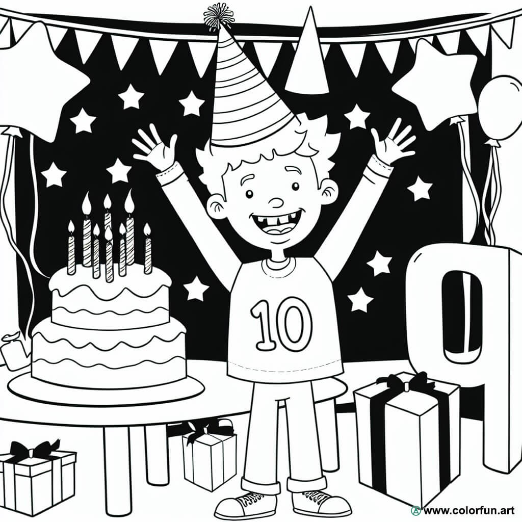 coloring page birthday 10 years old boy