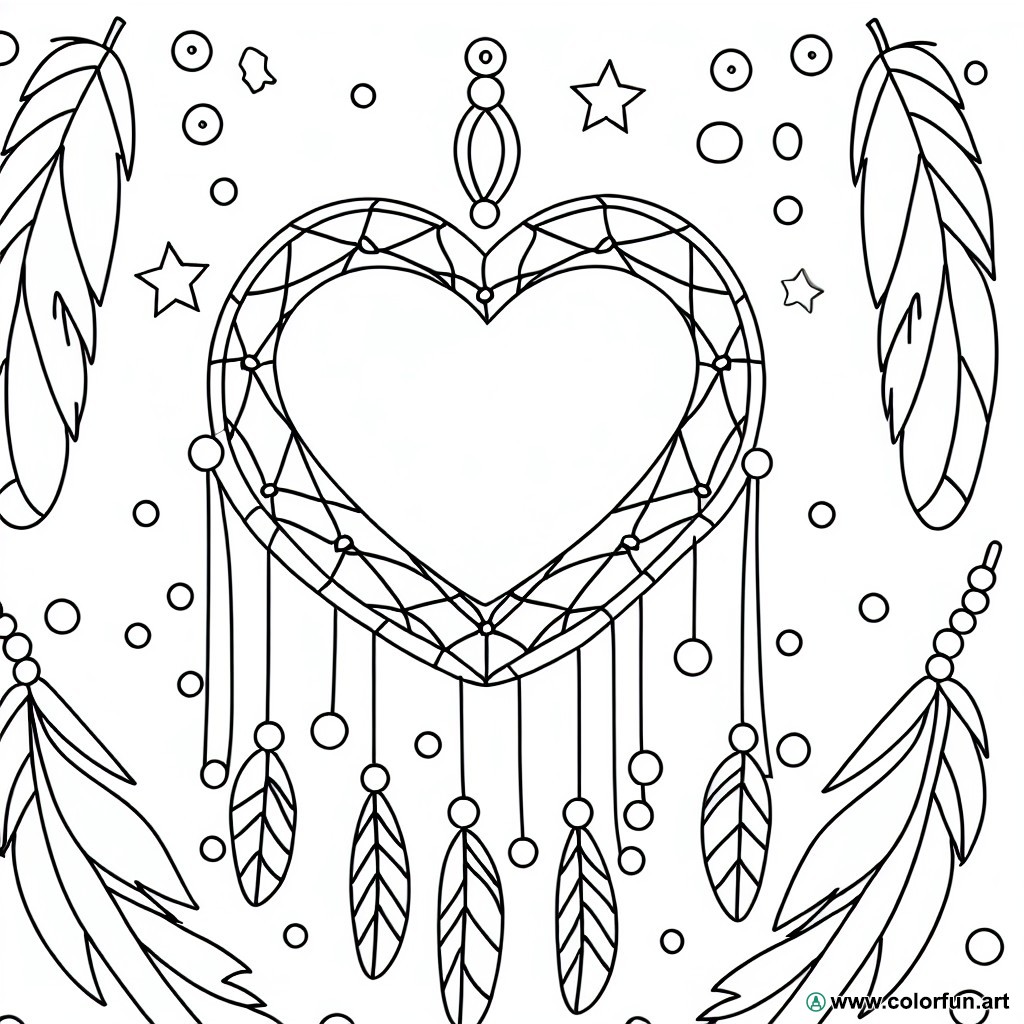 coloring page dream catcher heart