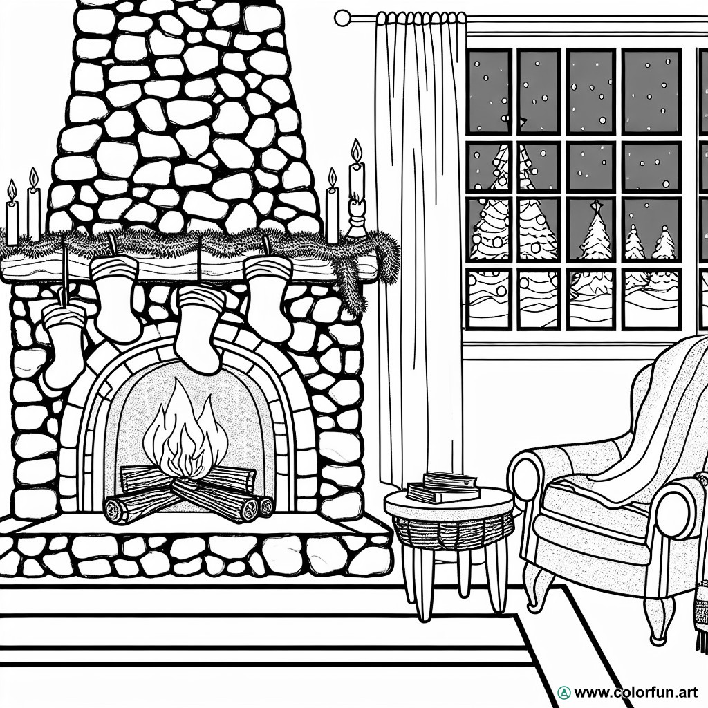 rustic fireplace coloring page