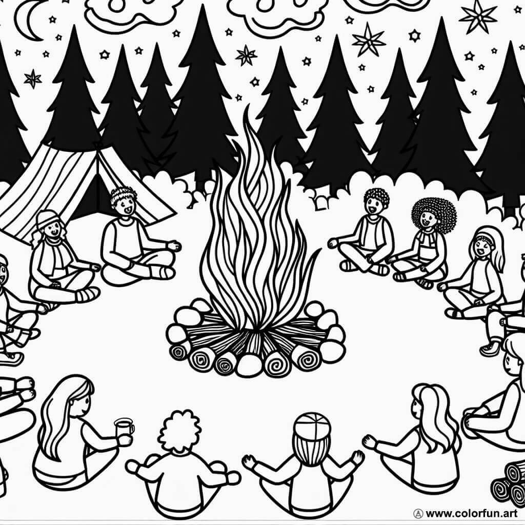 coloring page campfire
