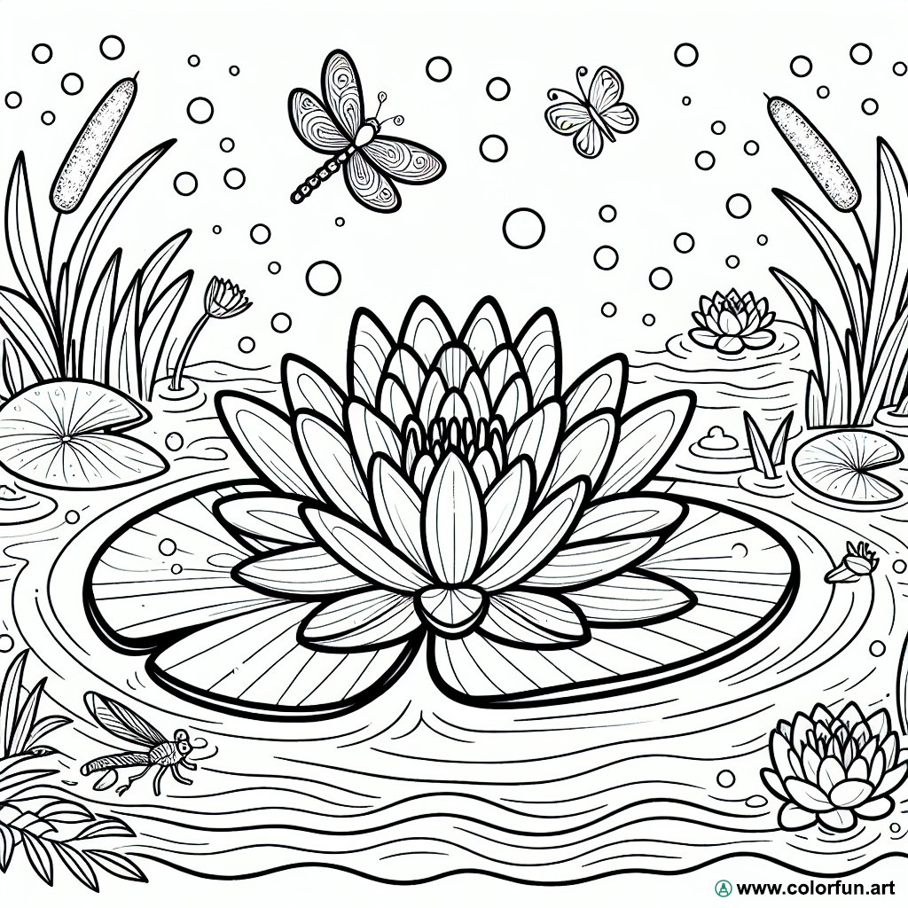 coloring page water lily leaf