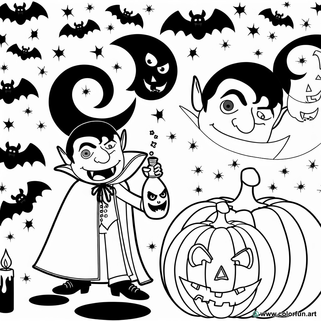 coloring page halloween vampire pumpkin