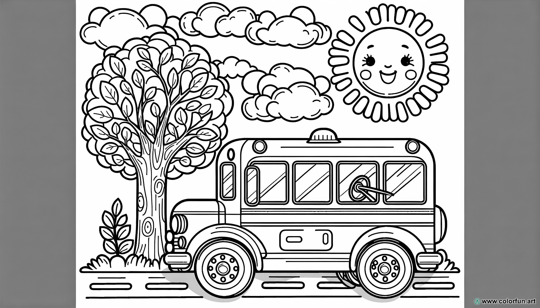 coloring page bus child