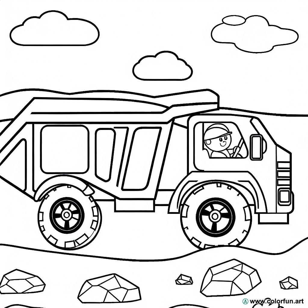 coloring page child dump truck