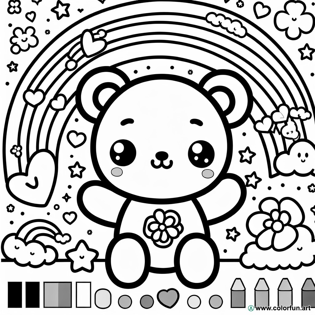 kawaii teddy bear coloring page