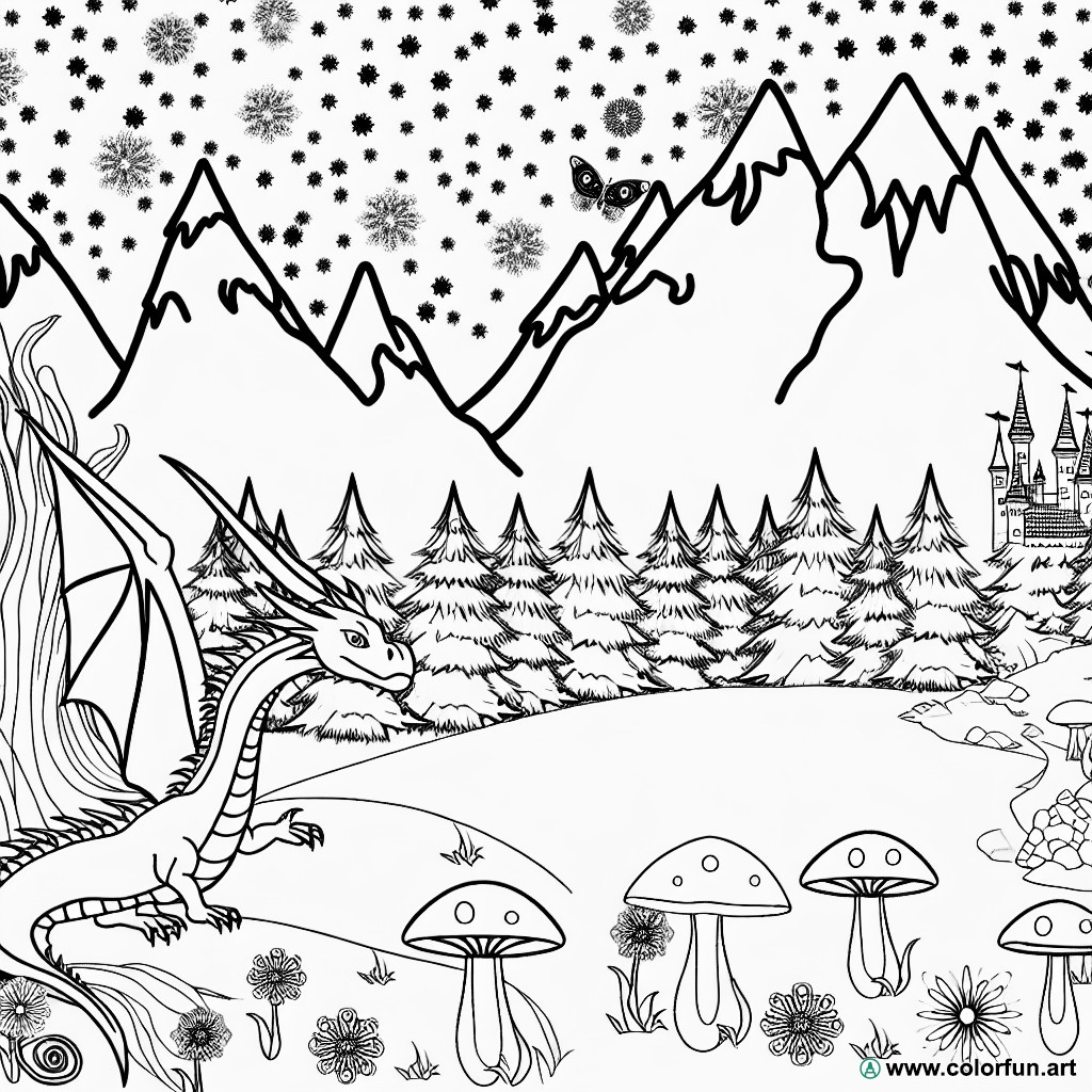 fantastic imaginary landscape coloring page