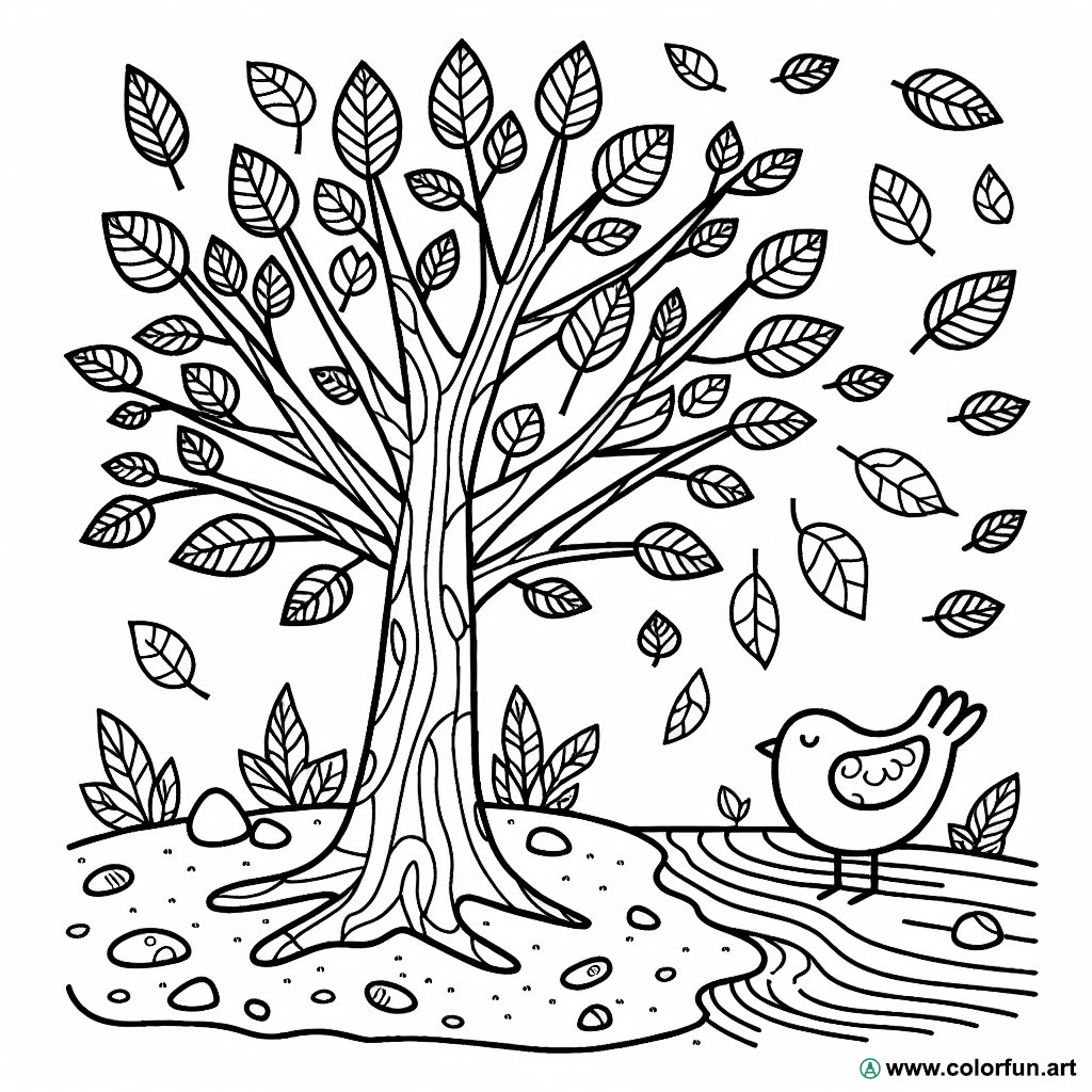 coloring page autumn leaves nature