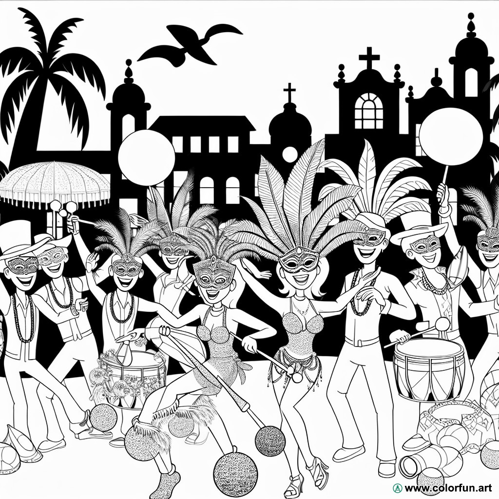 coloring page Mardi Gras Brazilian carnival