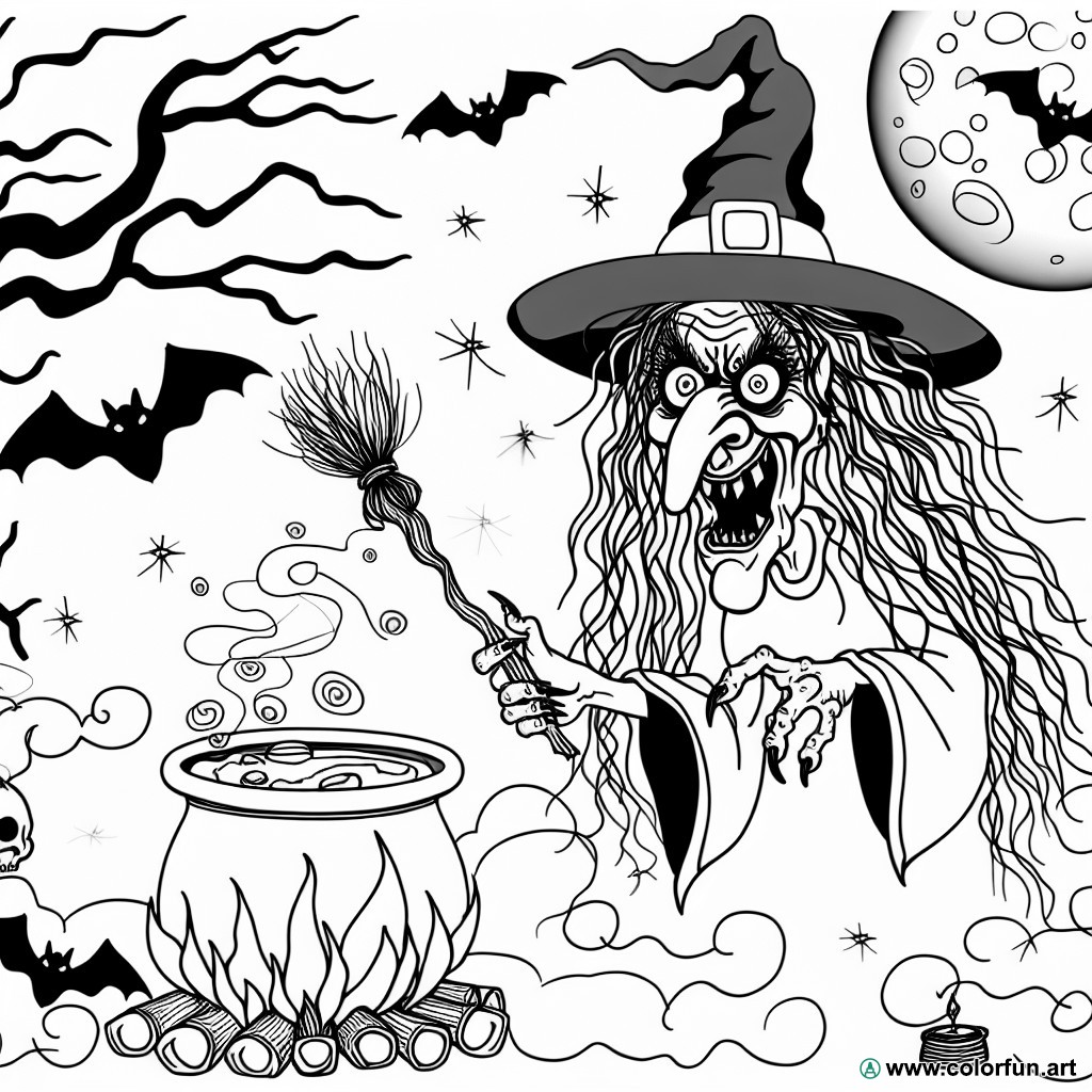 terrifying witch coloring page
