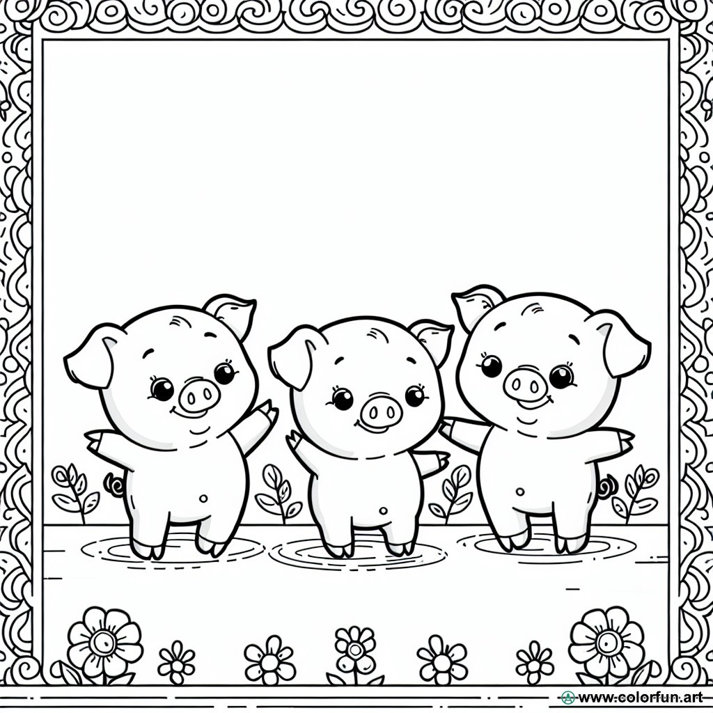 coloring page three little colorful pigs