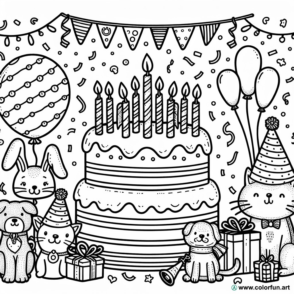 birthday coloring page 9 years old animals