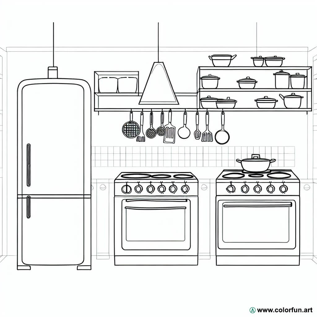 coloring page modern kitchen
