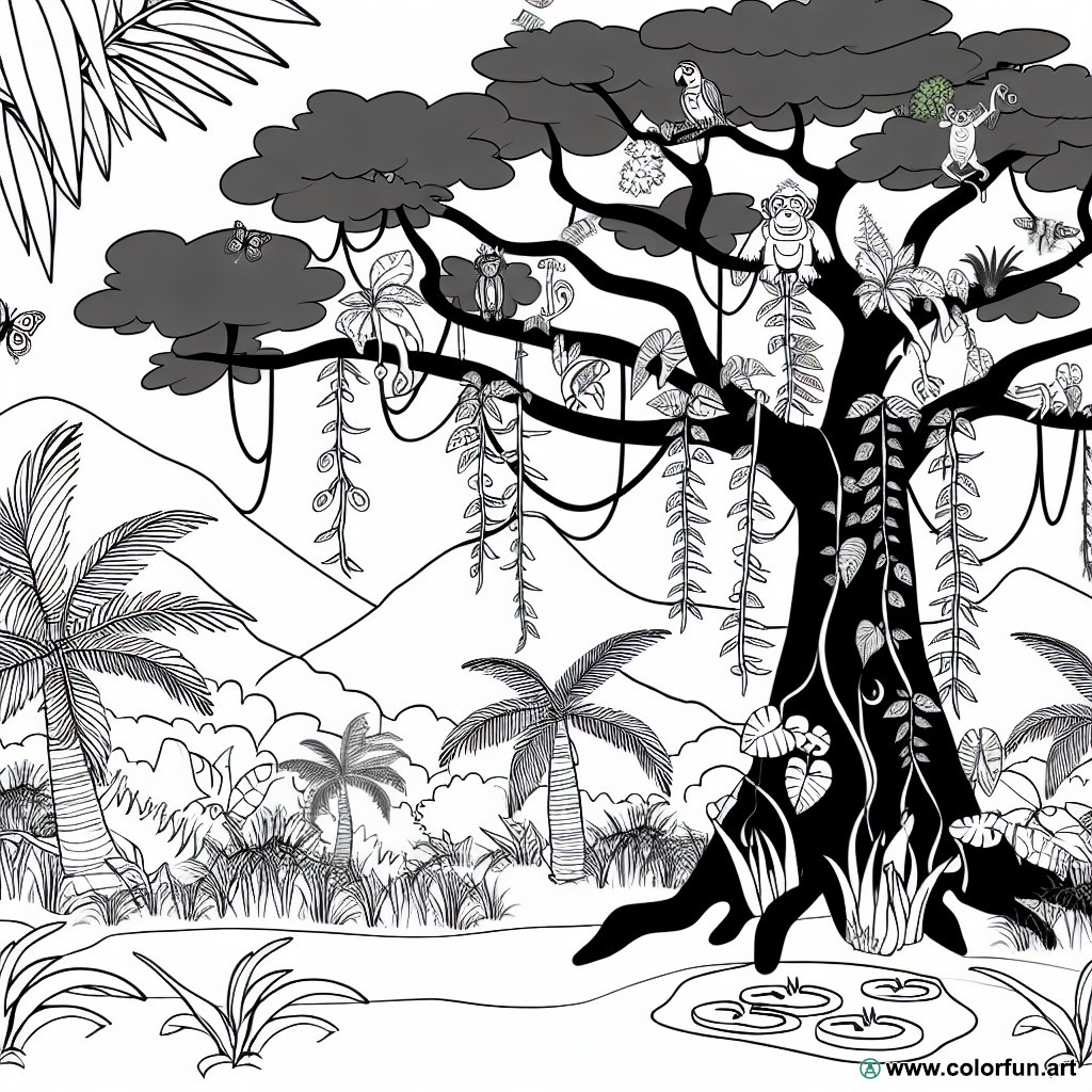 coloring page tropical forest