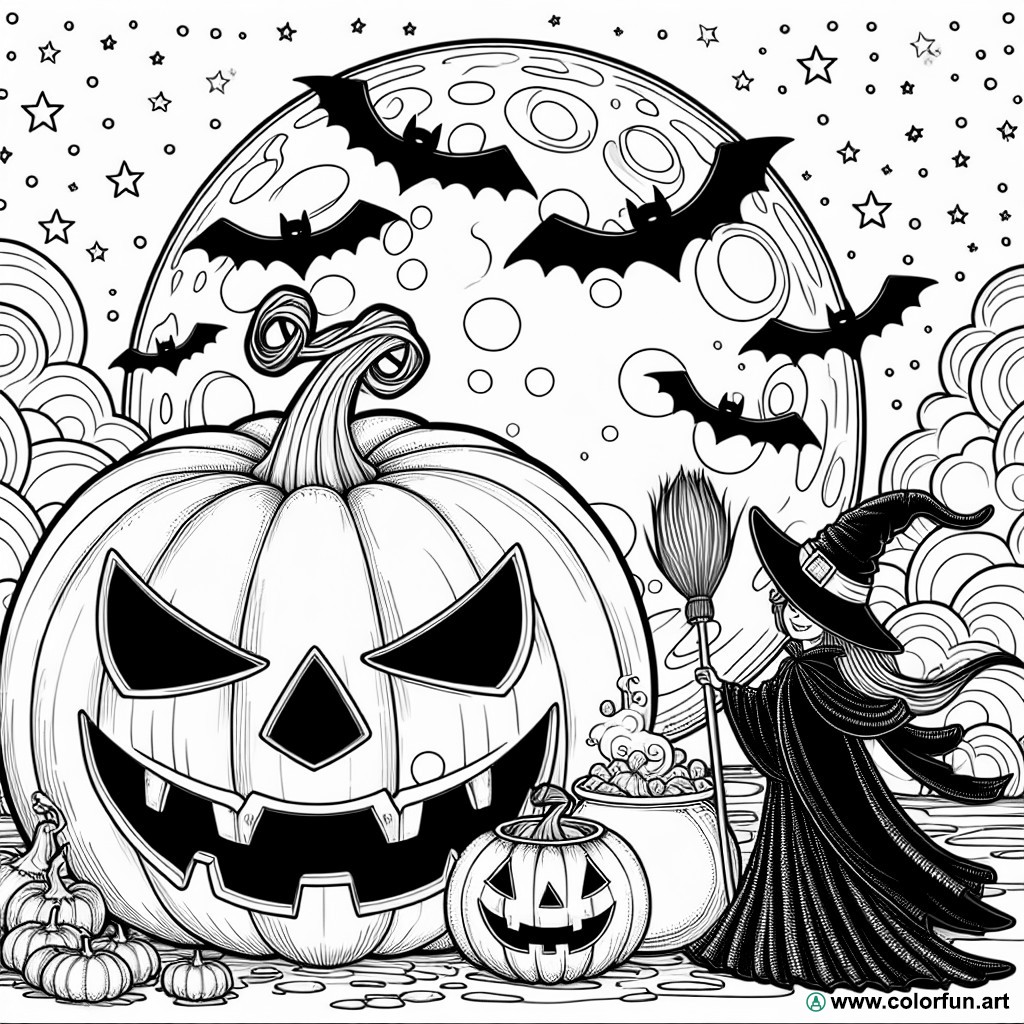 coloring page halloween pumpkin witch