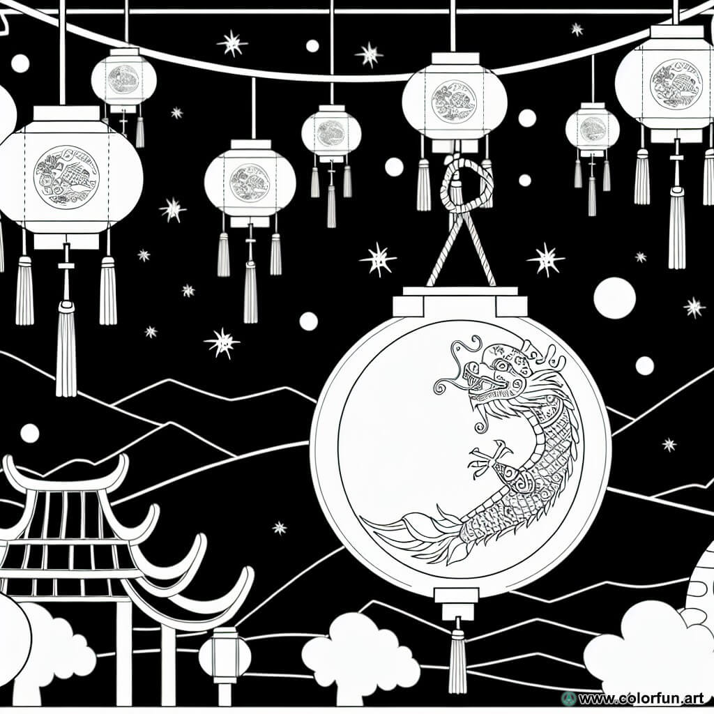coloring page Chinese New Year lanterns
