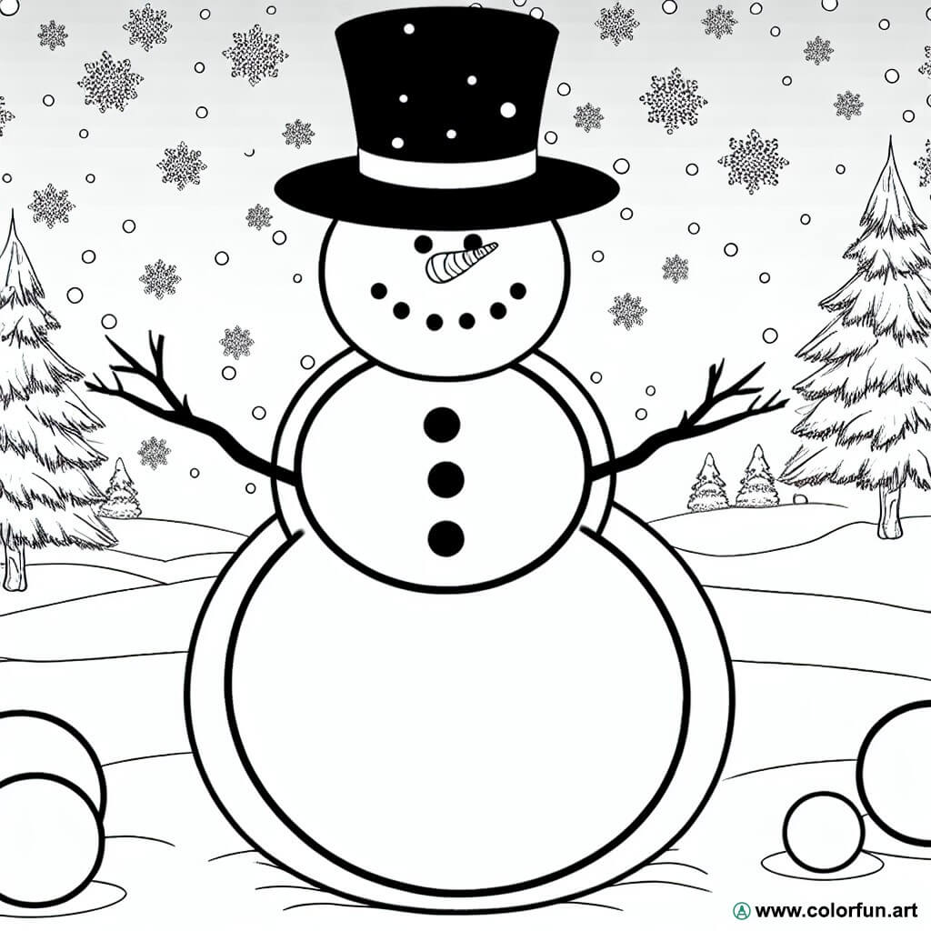 coloring page snowman christmas